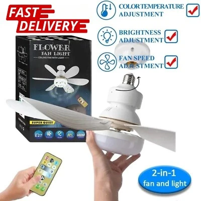 2-in-1 LED Ceiling Fan Light With Remote Control E27 Bulb  Foldable Blades - Image 1 of 4