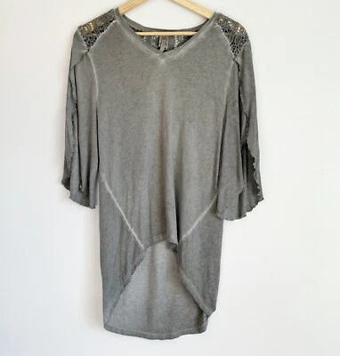 Top túnica de ganchillo XCVI Hi Lo para mujer talla L gris manga acampanada boho de gran tamaño Foto 1 de 4