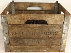 Antique SEALTEST FOODS Wood Dairy Milk Bottle Crate Carrier Americana - Bild 1 von 15