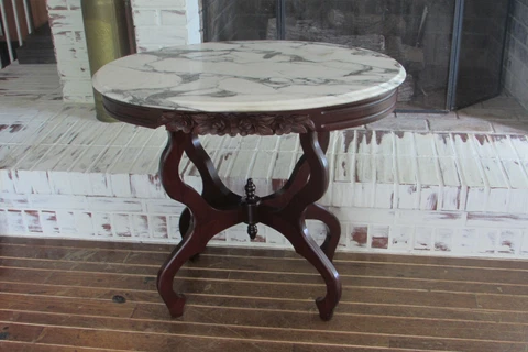 Vintage Carved Rose Mahogany Marble Top Sofa/Console/Hall Table #1894B Cover