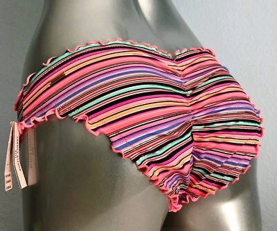 Parte inferior de bikini Victoria's Secret a rayas con volantes descarados fruncidos en la espalda XS nueva con etiquetas Foto 1 de 4