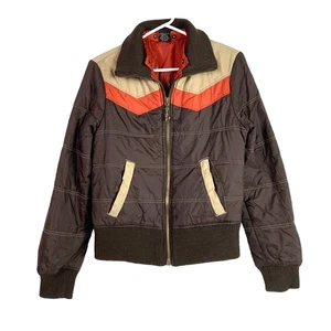 BB Dakota Lined Retro Chevron Brown Orange Stranger Things Jacket Medium - Picture 1 of 9