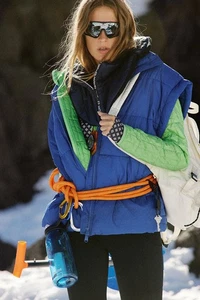 FREE PEOPLE MOVEMENT White Out Navy Fleece Lined Quilted Puffer Neck Warmer - Bild 1 von 15