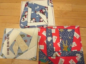 3 HOLIDAY MACHINE QUILTED  MUG RUGS--SNOWMAN--REINDEER DESIGN---#R18-8 - Picture 1 of 24