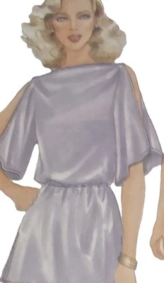 1980s Frozen Shoulder Flutter Sleeve Top Tea Dress Butterick 3553 Sewing Pattern - Image 1 of 3