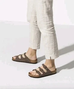 Sandali Birkenstock Florida morbidi plantare Birkibuc moka 3 cinturini taglia 37 6,5 7 - Foto 1 di 7