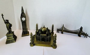 Lot Of 4 Brass Metal World Famous Building- Taj Mahal-Big Ben-Statue Of Liberty - Picture 1 of 7