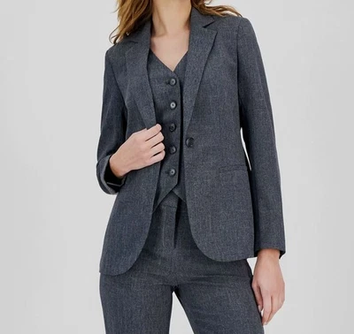 Anne Klein Women's Gray One-Button Long-Sleeve Blazer Jacket Size 16 - Image 1 of 2