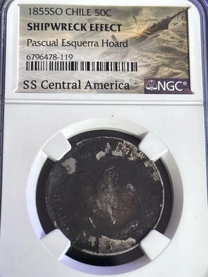 1855 SO Chili 50C NGC Shipwreck Effect Pascual Esquerra Hoard SS Central America - Image 1 of 3