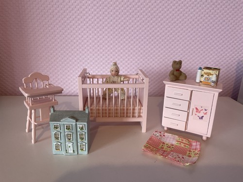 Dolls House Nursery Set with baby and accessories 1/12 scale | eBay UK