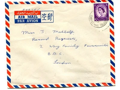 Isla de Navidad 1959 Forces Mail cubierta GB 3d B.F.P.O. ISLA DE NAVIDAD” cancelar Foto 1 de 2