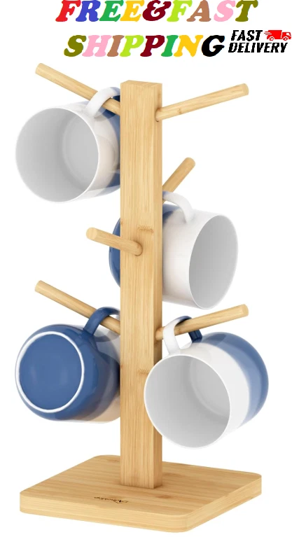 Mug Holder Tree 6-Hook Coffee Cup Rack with Anti-Slip Base Multi-Purpose - Image 1 of 4