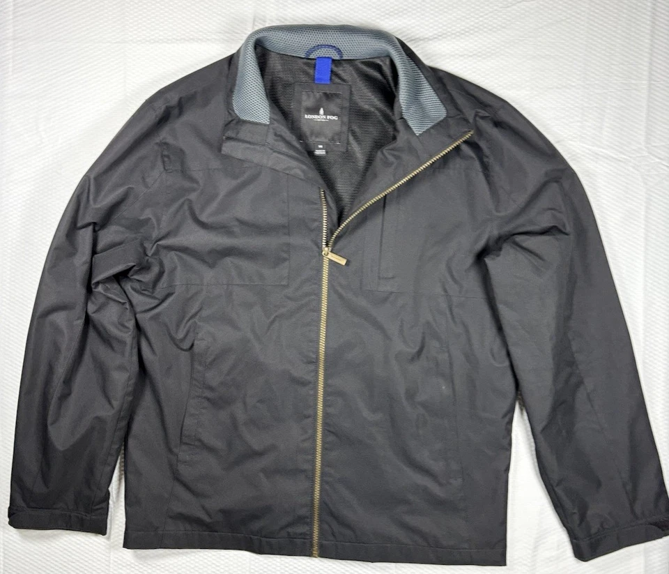 Jaqueta masculina London Fog preta média zíper completo com bolsos - Imagem 1 de 4