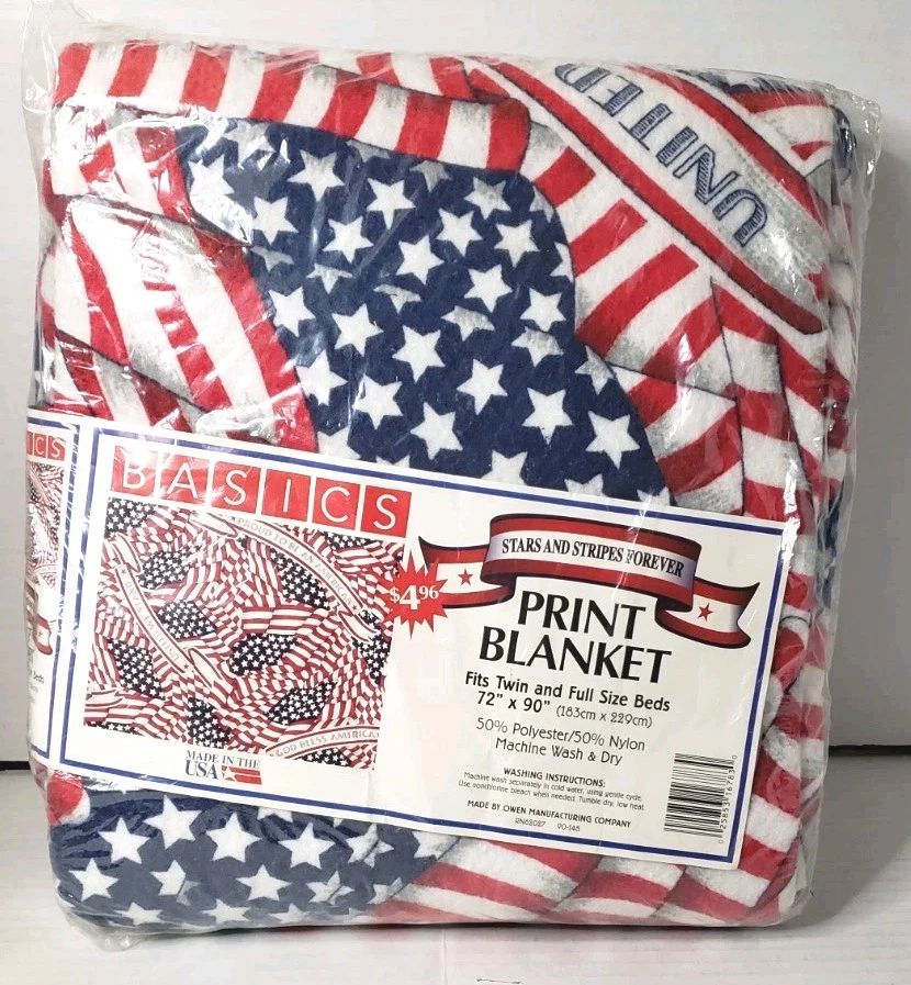 Basics Stars and Stripes Forever Print Blanket for Twin or Full Size Bed 72x90