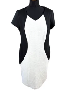 Savoir Black White Pencil Dress Textured Formal Short Sleeve Women’s UK Size 18 - Picture 1 of 10