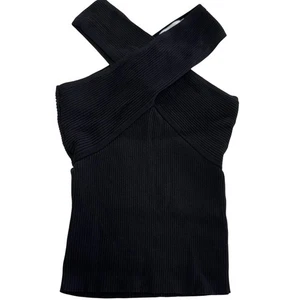 Zara Tank Top Womens Small Ribbed Knit Cross Strap Sleeveless Stretch Fitted - Picture 1 of 5