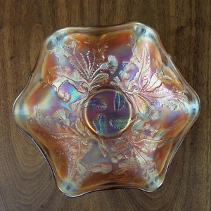 Cuenco con volantes de cardo de vidrio iridiscente caléndula Fenton vintage excelente - Imagen 1 de 5