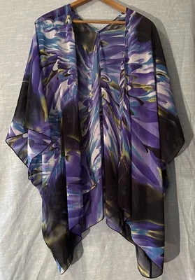 Kimono floral Kate & Mallory negro/púrpura/azul verde azulado/amarillo para mujer talla L nuevo sin etiquetas Foto 1 de 4