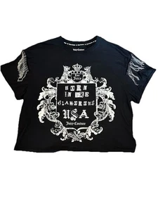 Juicy Couture Strass Schulter kurz Top Gr. M schwarz - Bild 1 von 9