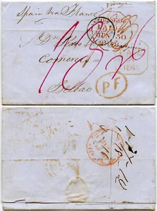 1848 COVER to SPAIN BILBOA GLASGOW PAID 10 SIDED + PF OVAL PAID to FRONTIER - Picture 1 of 3