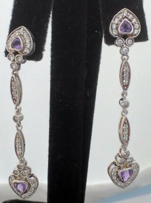 Pendiente de araña/gota de plata de ley 925 de 2" de longitud, amatista/C.Z. Piedra, poste Foto 1 de 4