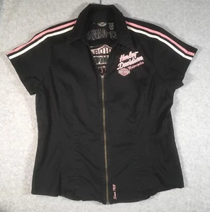 Harley Davidson camicia garage zip donna XL nera con logo rosa manica corta - Foto 1 di 18