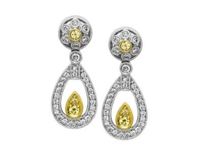 Features a Lab-Created Yellow & White 1.45CT Diamonds Teardrop Luxury Earrings - Image 1 of 4