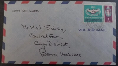 Honduras Británica 1965 Naciones Unidas Aniversario FDC 1c sello CD olla para hornear Foto 1 de 2