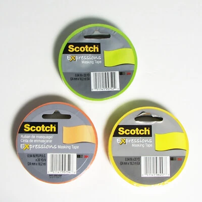 Scotch Expressions Masking Tape 0.94 Inch x 20 Yards Green Orange Yellow Lot - Image 1 of 4