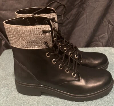 Botas de combate Michael Kors para mujer negras con cremallera piedras preciosas - talla 9,5 LS22B Foto 1 de 4