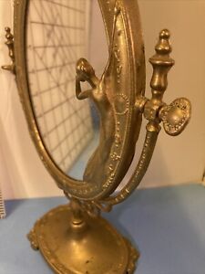 Antique Art Nouveau Ornate Brass Lady Vanity Dresser Swivel Pedestal Mirror