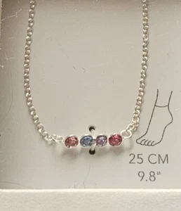 I AM STERLING SILVER CRYSTALS RHINESTONES BAR SIMPLE ANKLET ANKLE CHAIN - Picture 1 of 6