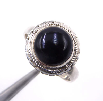 4.30 GM 925 Argento Sterling Naturale Onice Nera Cab Gemma Sottile Misura Anello - Immagine 1 di 4