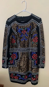 BEBE DRESSSIZE 12 BLACK/MULT  W/ SEQUIN LONG SLEEVE RN #86017 - Picture 1 of 8