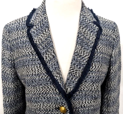 J.CREW Women's Size 8 Tweed LADY JACKET Blazer Blue Fringe Trim G8713 $198 VEUC* - Image 1 of 4
