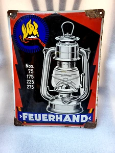 VINTAGE OLD PORCELAIN ENAMEL SIGN FEUERHAND LANTERN GERMANY CONCAVE SHAPE 1930 - Picture 1 of 14