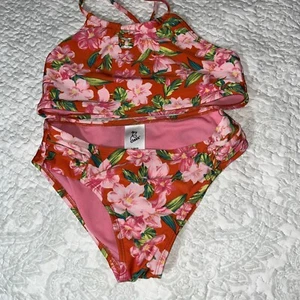 L 10 12 Art Class Brand 2PC Set Pink Red Floral Tankini Swim Suit Bikini bathing - Picture 1 of 11