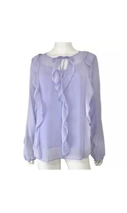 Camicetta girocollo cravatta arricciata White House Black Market viola chiffon nuova con etichette taglia XL - Foto 1 di 5