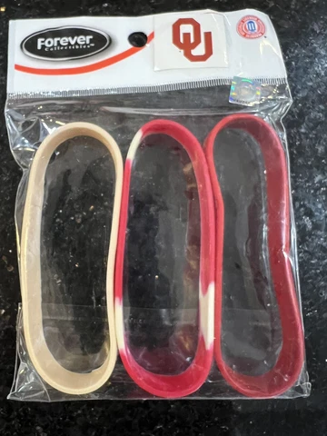 OU Oklahoma Sooners NCAA silicone 3 pack wristband bracelet set.  Team Colors Cover