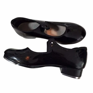 Capezio Girls 1.5 Black Patent Tele Tone Tap Shoes Slip-On Dance Kids - Picture 1 of 13