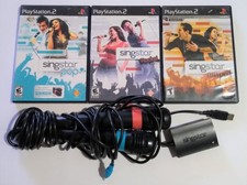 PS2 Playstation 2 SingStar Bundle 3 Games 2 Microphones 1 Converter Rocks Amped
