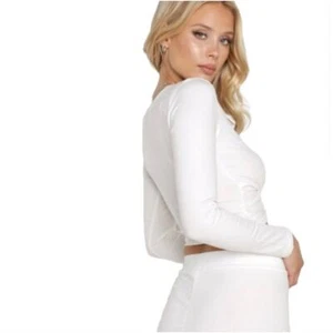 L Space Damen Wickel Crop Top Größe Small Weiß Gerippt Langarm Neu mit Etikett - Bild 1 von 7