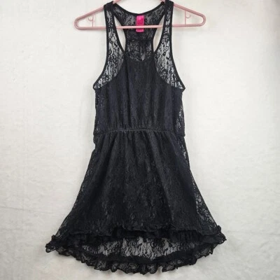 Material Niña Ropa de Dormir S/P Negro Encaje Camisón Vestido Corredor Espalda Alto Bajo Dobladillo Foto 1 de 4