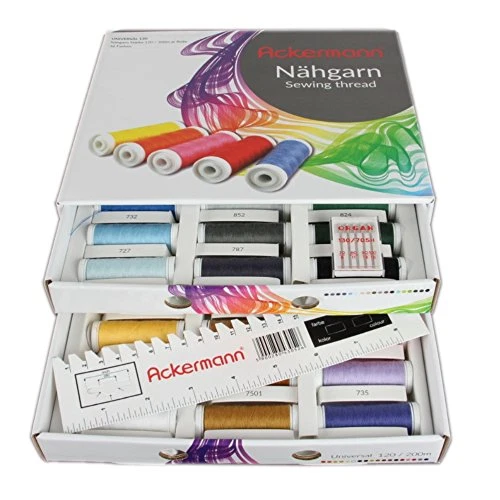 Ackermann Nähgarnbox mit 36x200m verschiedenfarbigen Garnrollen - Weiß