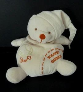F2. DOUDOU et COMPAGNIE PELUCHE OURS ROLAND GARROS BLANC ECRU ORANGE bio  TBE - Picture 1 of 5