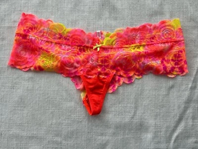 DE COLECCIÓN Victoria's Secret ROSA Bragas Grueso Encaje Banda Tanga Grande Tie dye Foto 1 de 4