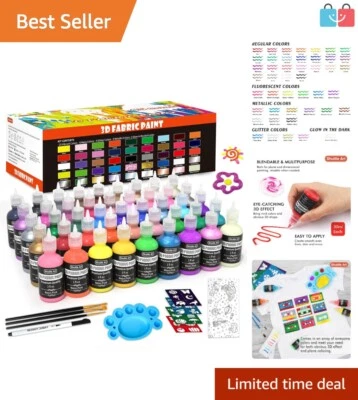 3D Permanent Fabric Paint Set: 45 Colors including Glow in the Dark, Glitter - Image 1 of 4
