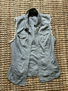 Blusa Top XS Bebe Gris Madreperla Botones 100% Algodón - Imagen 1 de 7