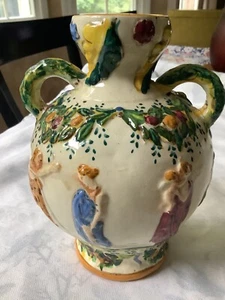Antique Hand Painted Capodimonte Double Handled Vase Signed - Picture 1 of 8