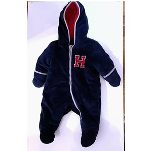 TOMMY HILFIGER BABY FULL BODY RED NAVY Winter Suit BUNTING Fleece 3-6 Months - Picture 1 of 4